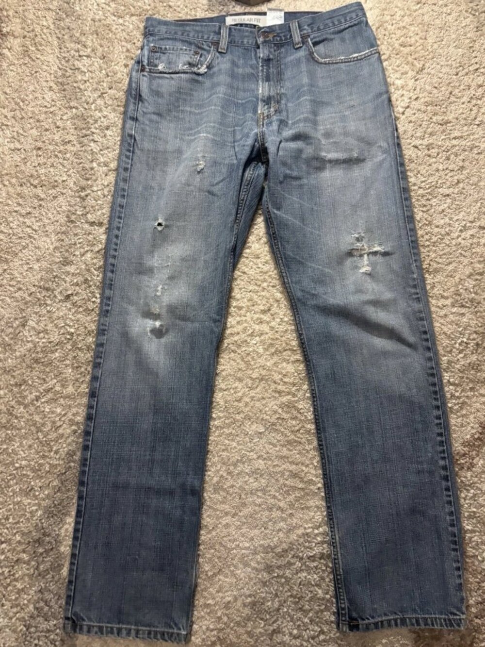 Levi's Men's Blue Straight Denim Jeans Regular Fit 5-Pocket Distressed Button